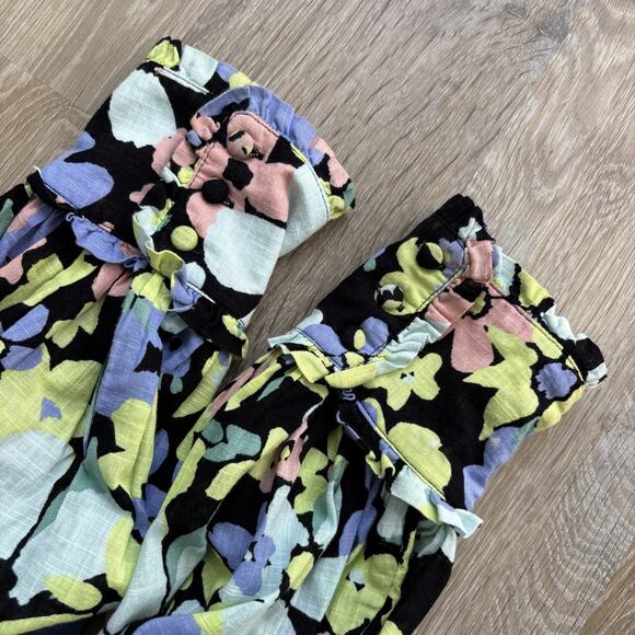 Free People Top blouse Women's Small Cottage Core Floral Elastic Bodice fitted - Picture 8 of 12